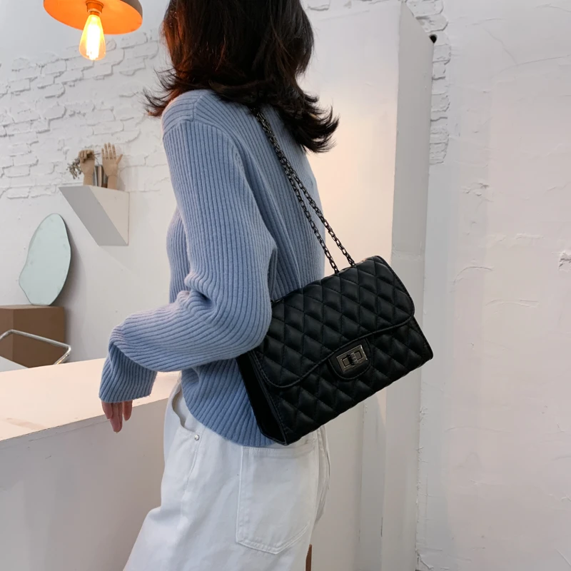 夏季菱格包包女大容量网红爆款经典大气小方包百搭单肩斜挎链条包