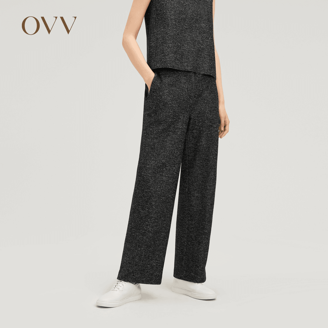 OVV秋冬女士休闲夹花羊毛混纺直筒宽松针织时尚阔腿裤GKCAJ39120A