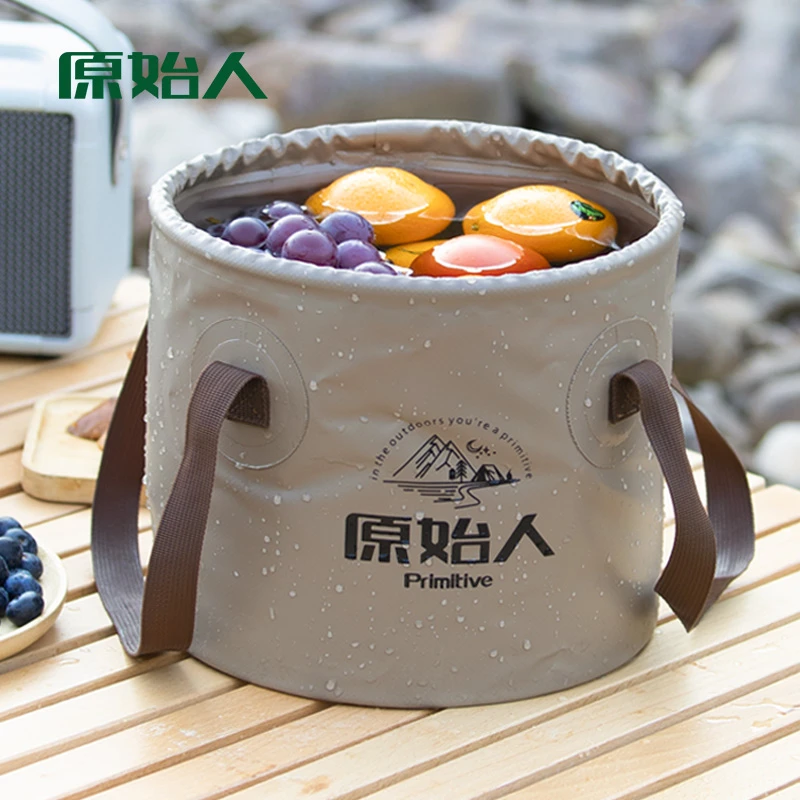 【原始人圆形折叠水桶】耐高温便携旅行车载钓鱼桶泡脚桶露营装备