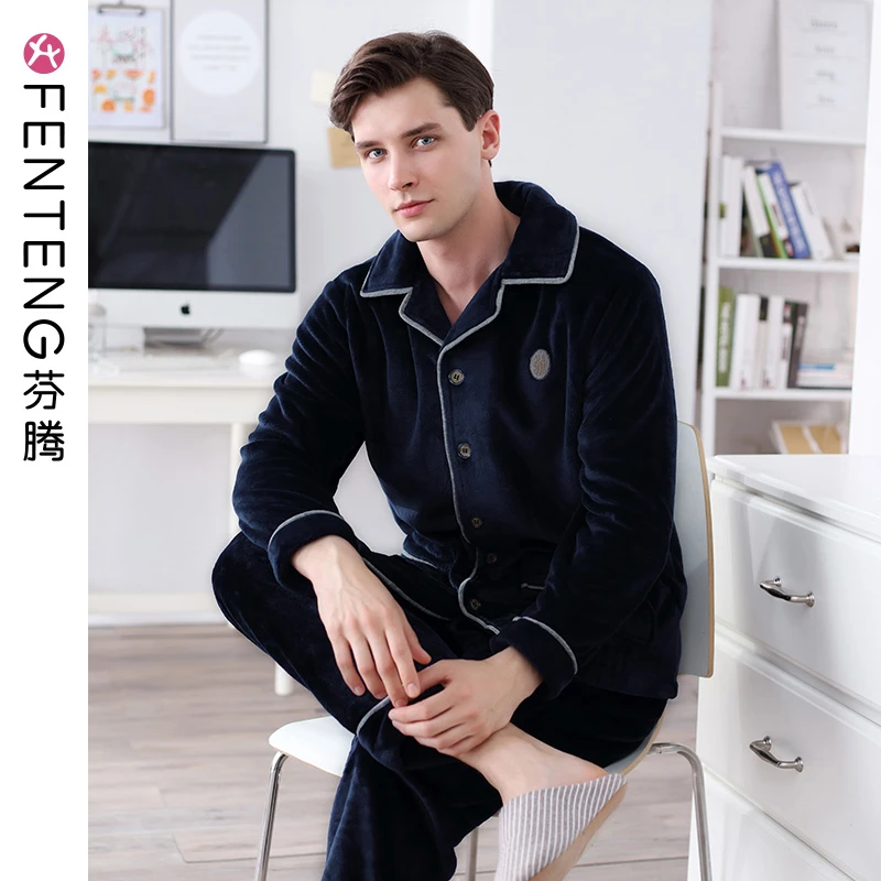 芬腾睡衣男士冬季加厚加绒冬天大码家居服套装休闲加大保暖长袖
