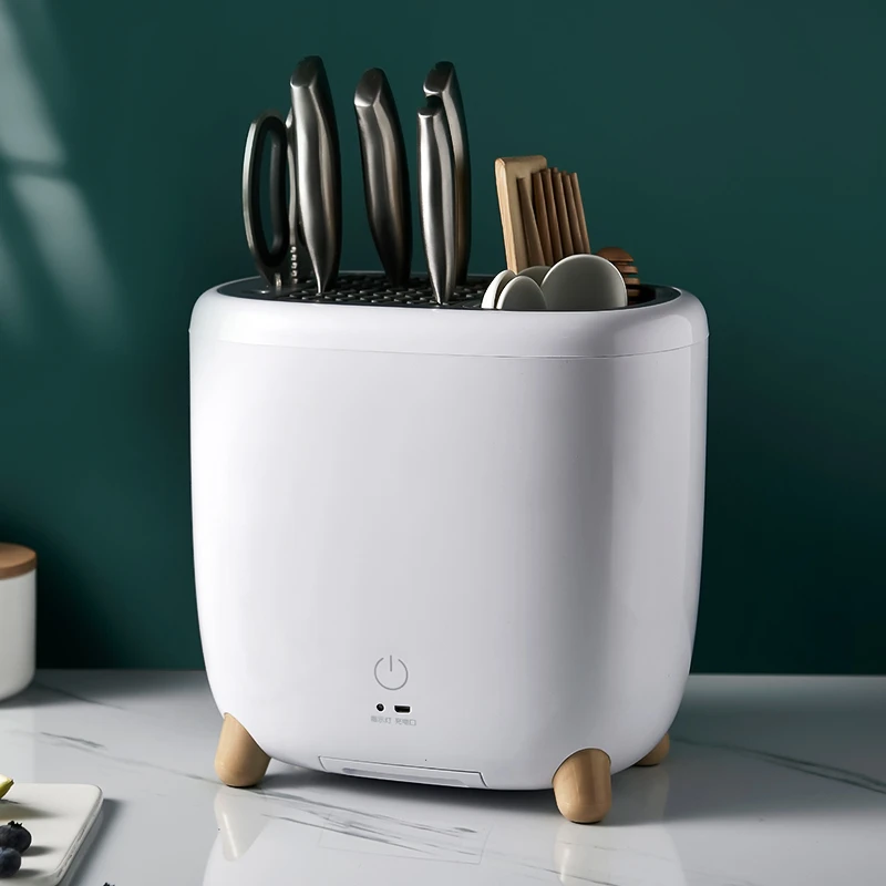 厨房消毒刀架紫外线筷子筒刀具置物架家用桶筷篓收纳盒沥水笼烘干