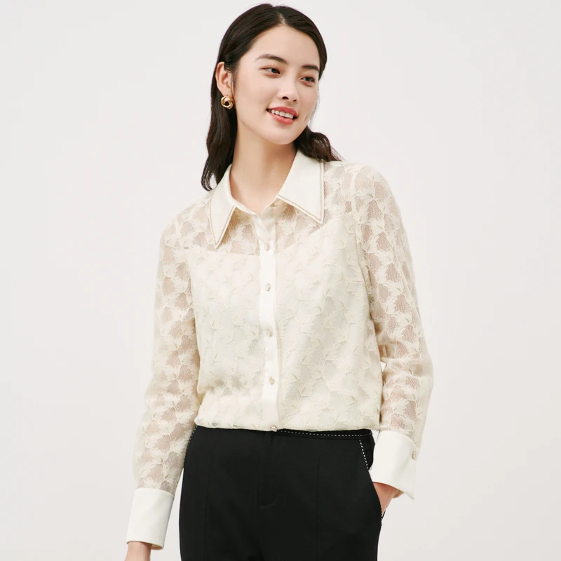 【珂莱蒂尔Koradior】美拉德蕾丝衬衫古典气质2022年新款KE00478