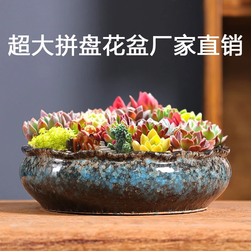 大拼盘多肉花盆家用网红大口径特大号多肉专用陶土陶瓷盆清仓捡漏