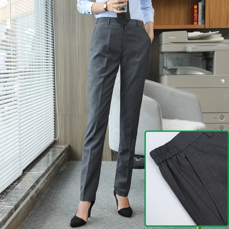 男女款高档西裤直筒长裤2025春秋职业装银行工作套裤松紧腰西装裤