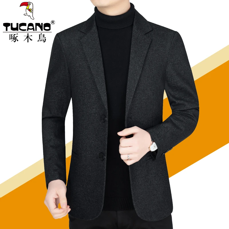 啄木鸟高档男士西装2025春秋新款商务休闲毛呢西服上衣外套春装潮