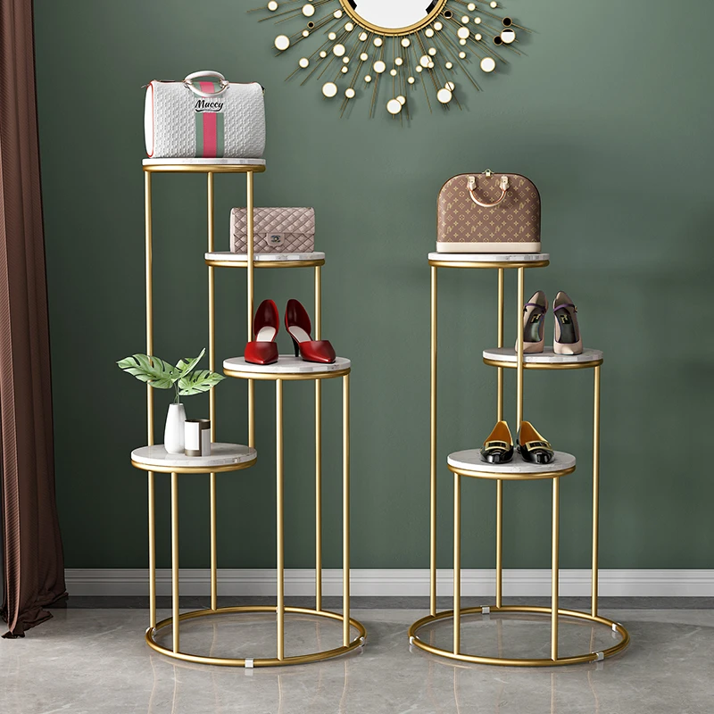 服装店展示架橱窗展示台高低鞋包包陈列架装饰大理石中岛柜流水台