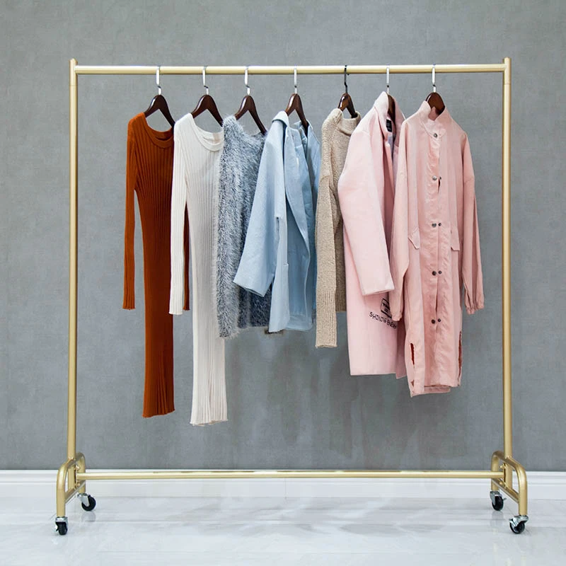 服装店展示架金色衣架落地挂衣架女装童装挂衣杆衣服架移动带轮子