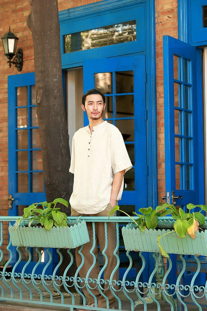 直播套装 午粒 松紧裤全苎麻中式大码男装