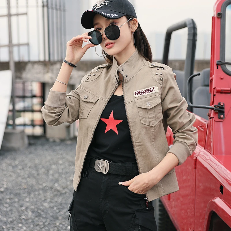 新款显瘦卡其色外套夹克女弹力显瘦