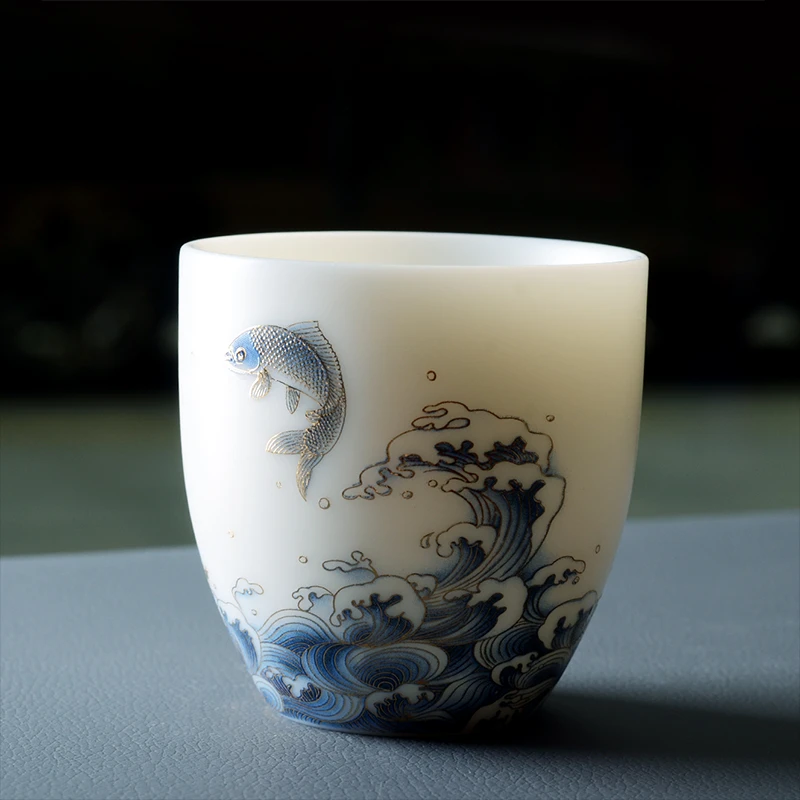 羊脂玉白瓷茶杯女单个人品茗杯德化高端陶瓷纯手工功夫茶具主人杯