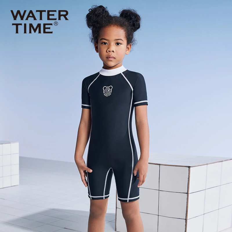 WaterTime儿童泳衣女孩连体平角2024年新款泡温泉专业中大童泳装