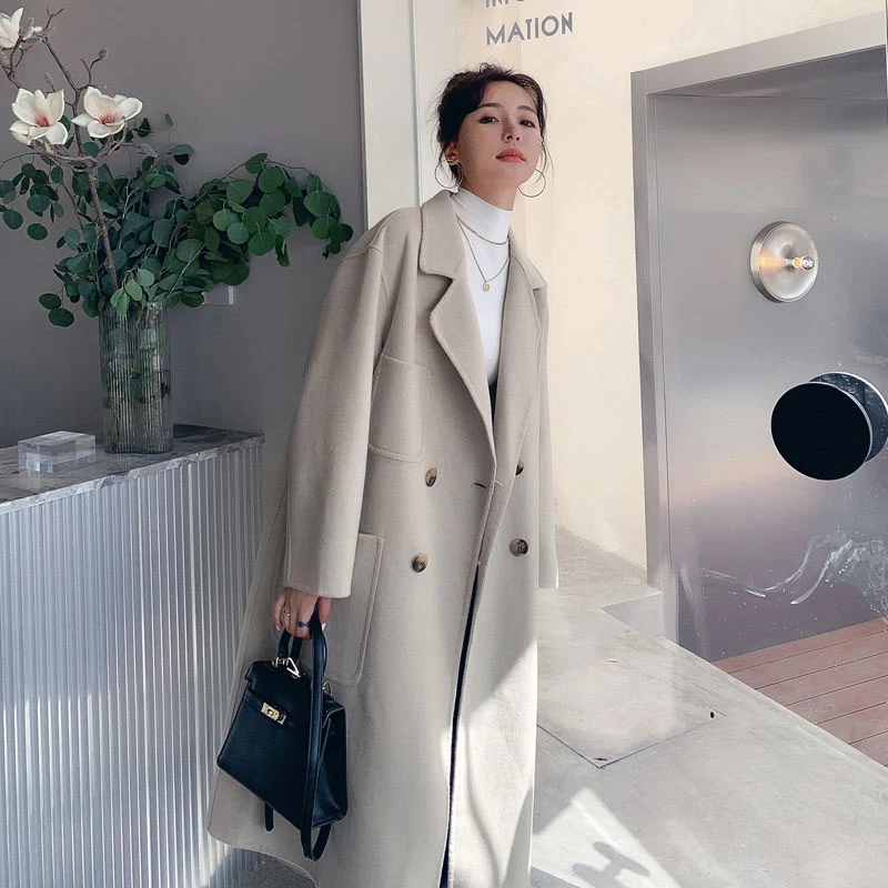 2023新中长款温柔风韩版毛呢外套女大码胖mm宽松显瘦呢子大衣女