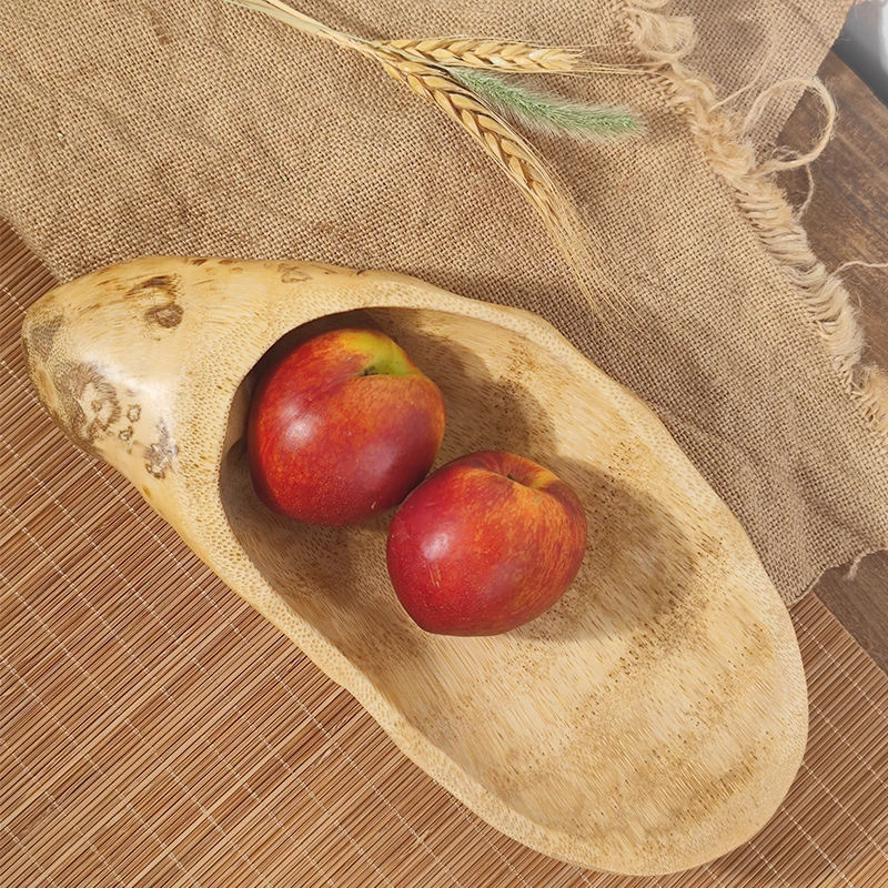 竹居小院竹根果盘 纯天然创意家用茶几零食水果盘个性摆件竹托盘
