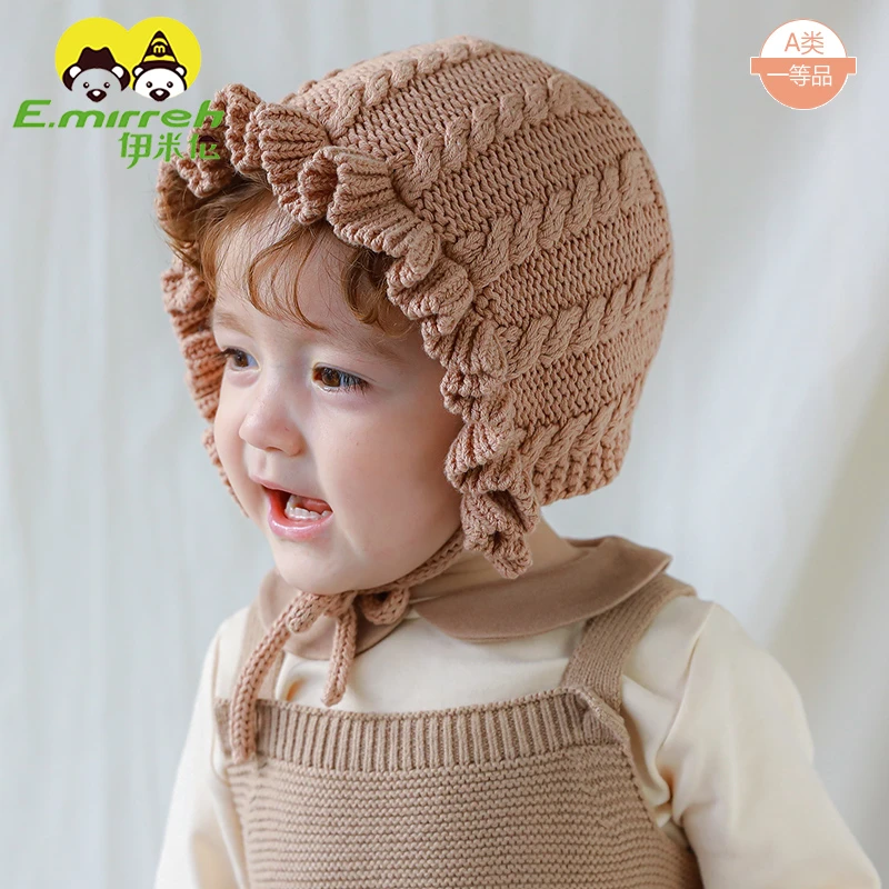 新生婴儿帽子秋冬加绒婴幼儿可爱花边公主帽时尚保暖初生宝宝胎帽