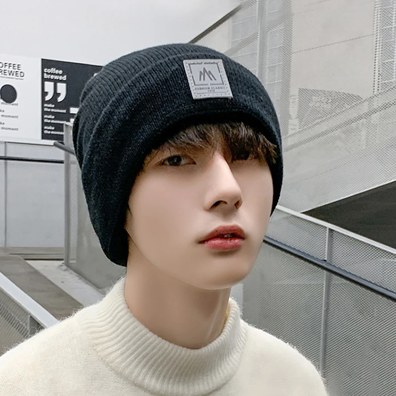 帽子男士冬季防风保暖毛线针织帽时尚潮新款棉帽骑车加绒包头冷帽