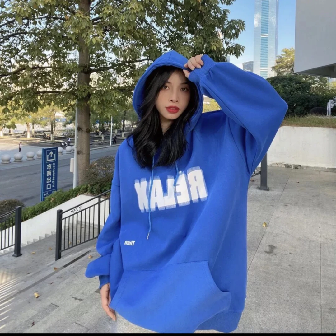 牛奶丝复合卫衣女韩版2022春秋慵懒风网红字母印花帽衫宽松常规