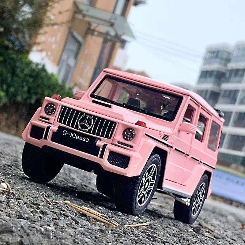 车致1/24粉色大奔G63合金汽车模型回力声光越野车金属车24032盒装