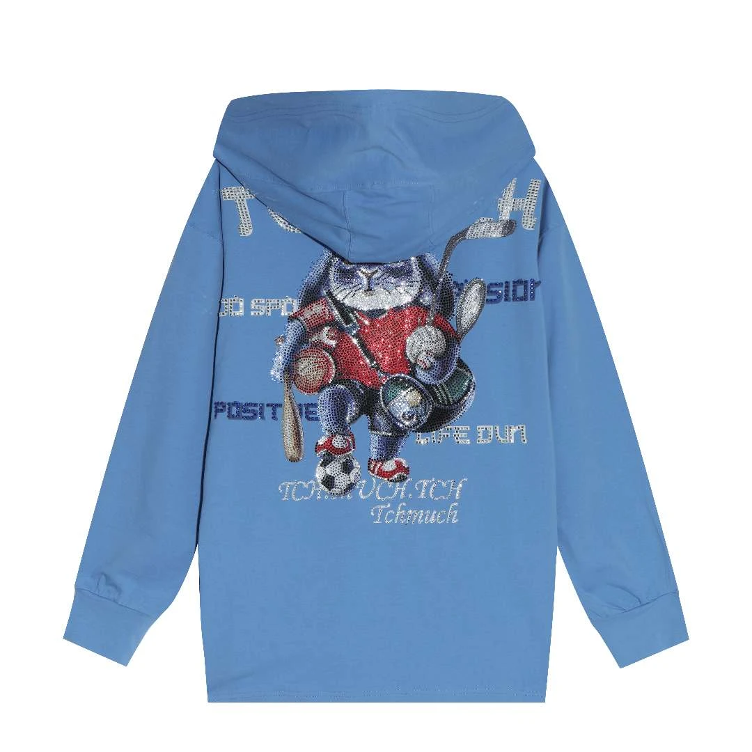 TCH轻奢烫钻工艺新时尚休闲百搭新潮流帽衫女T21330C6006tch轻奢