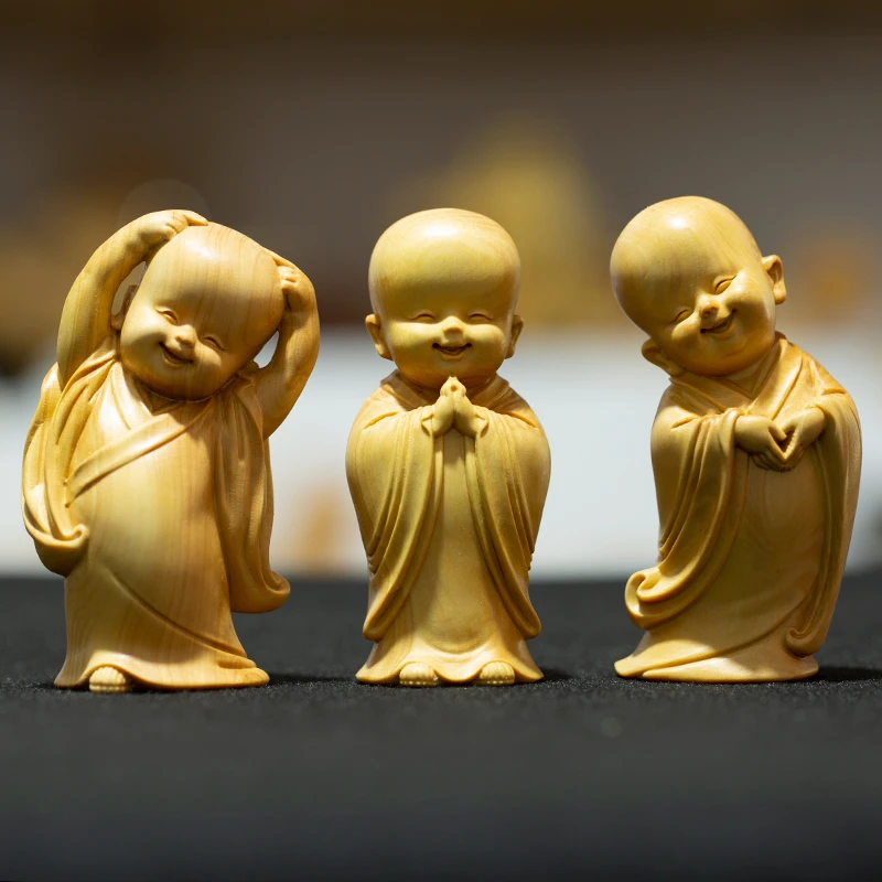 黄杨木雕木质雕刻家居装饰客厅小沙弥文玩收藏工艺品摆件