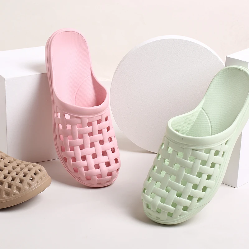 夏季洞洞浴室洗澡家居凉拖鞋女士室内防滑包头居家塑料拖鞋家用男