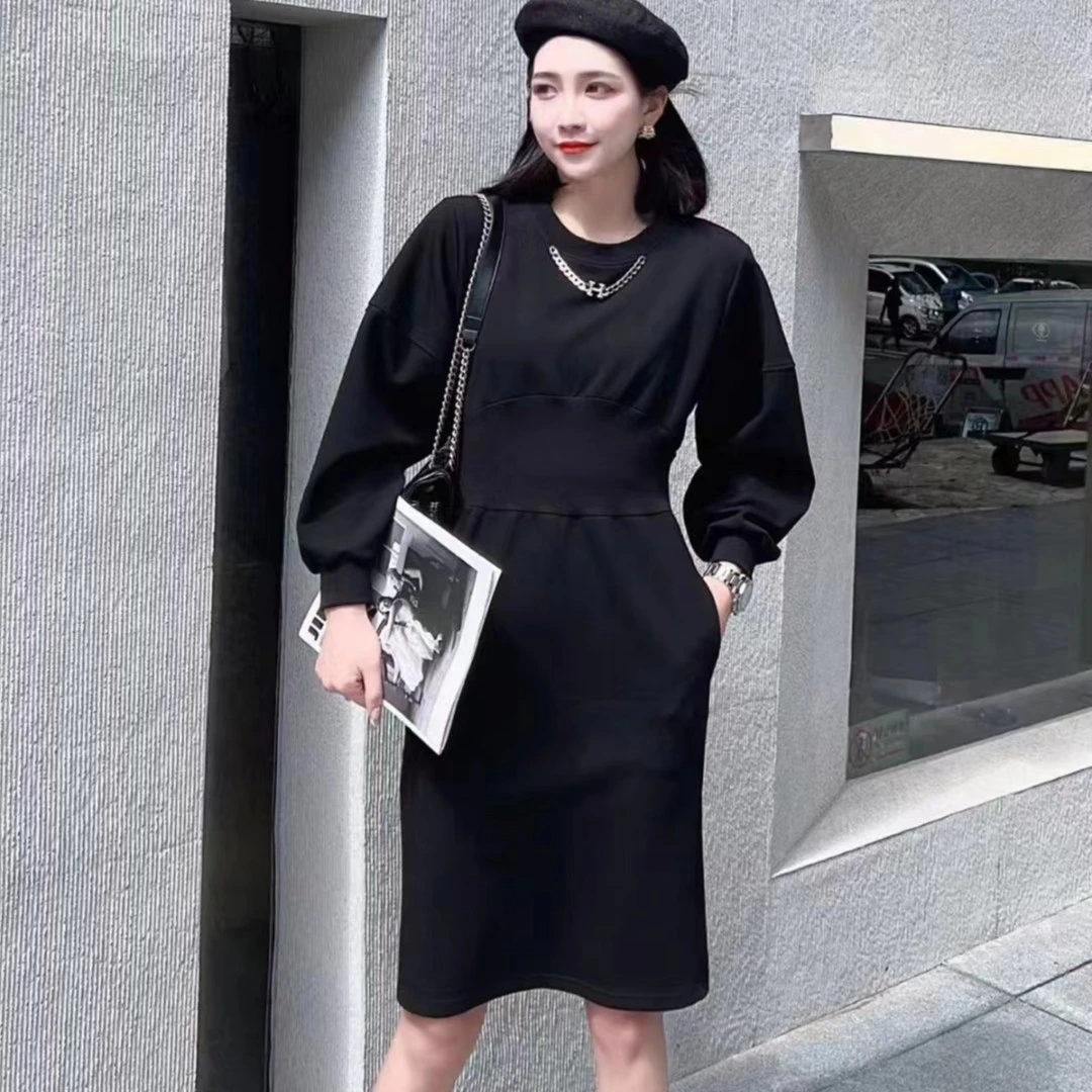 直播特J/自带项链黑色连衣裙女韩版休闲显瘦高腰小黑裙