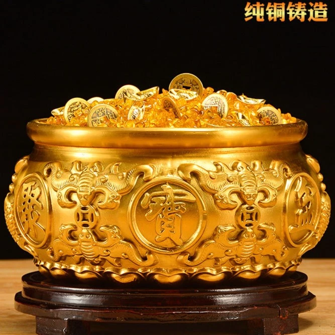 【李老师推荐】15公分聚宝盆摆件纯铜客厅办公室店铺柜台开业礼品