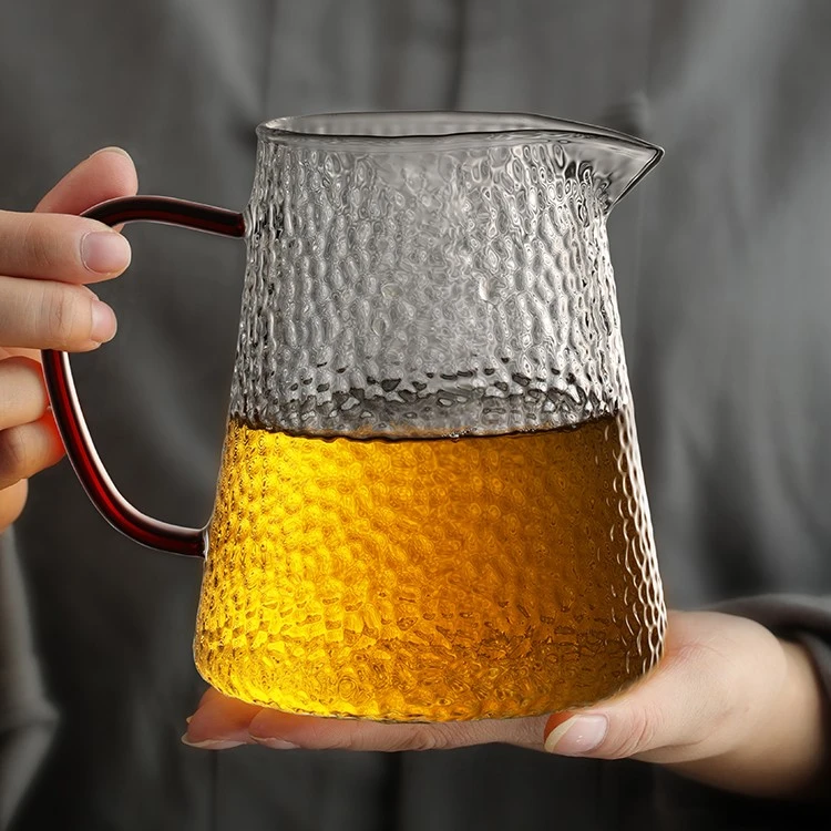 大容量500ml公道杯玻璃耐热加厚分茶器大号家用锤纹公杯带把茶杯
