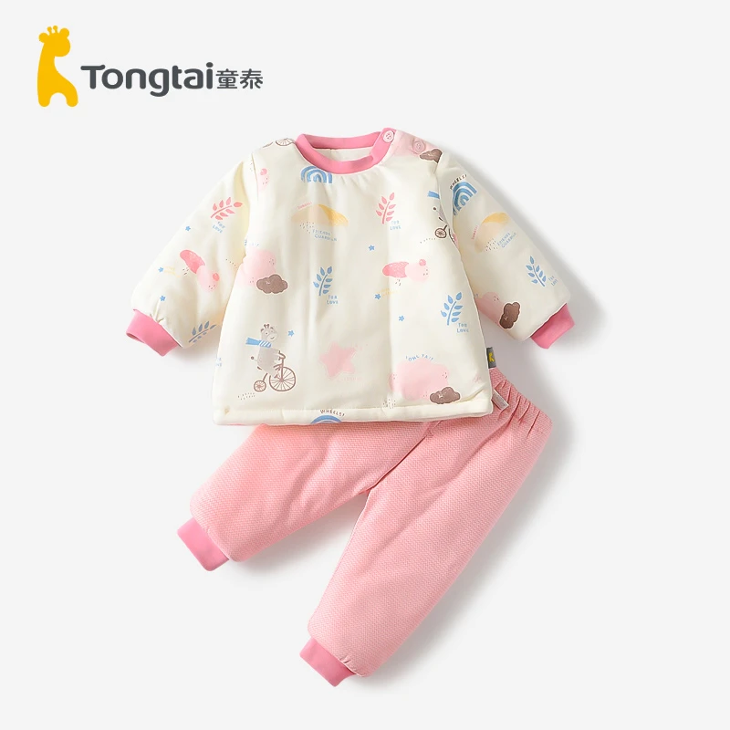 Tongtai/童泰婴儿加厚秋冬外出棉衣套装宝宝夹棉保暖棉服两件套