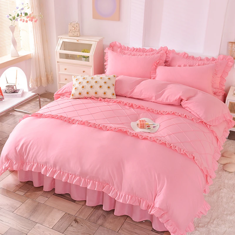 韩版床裙款公主风花边四件套