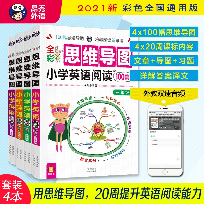 全彩思维导图小学英语阅读100篇三、四、五、作文书推荐小学3到6年级