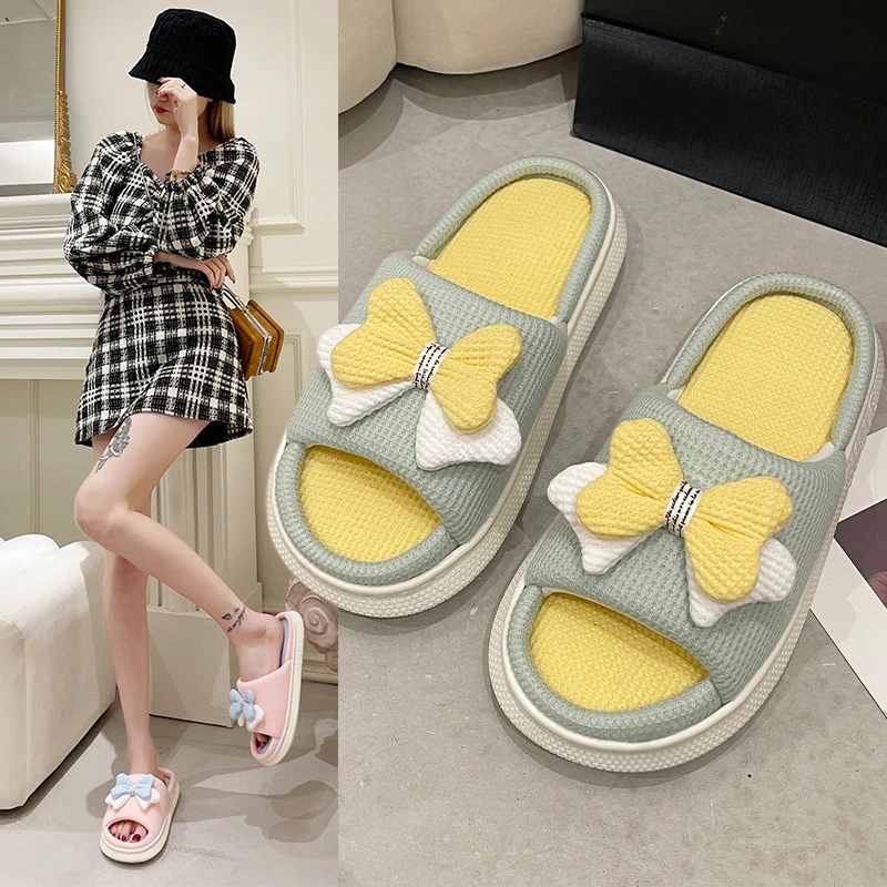 碧玛棉麻拖鞋女夏季可爱室内居家情侣厚底防滑家居亚麻拖鞋男夏天