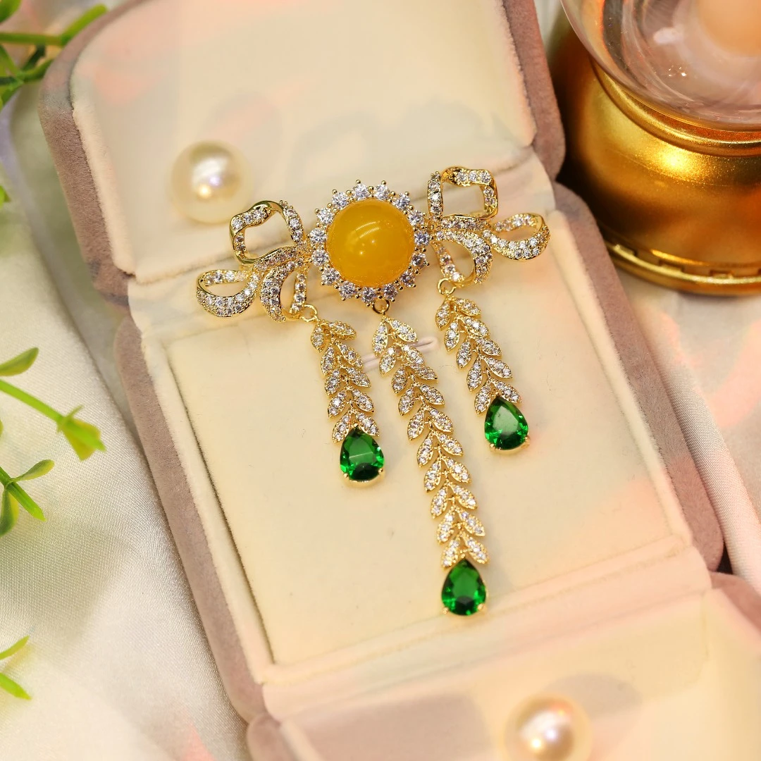 澜瑟XZ1409长相思·典雅黄胸针 气质百搭宫廷时尚中式