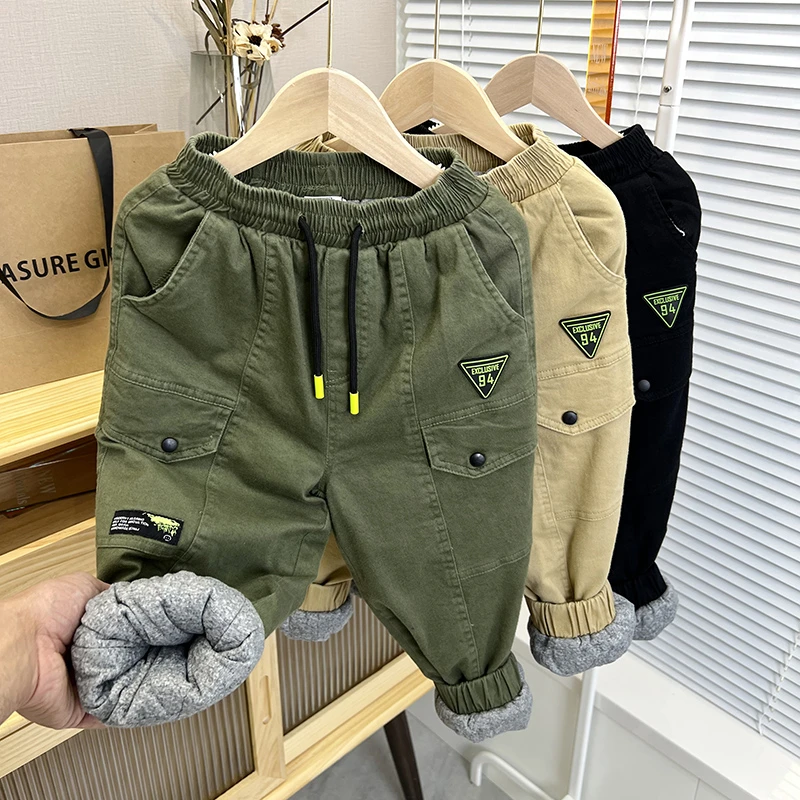 男童裤子加棉工装裤加厚长裤秋冬装新款潮中大儿童A1W93