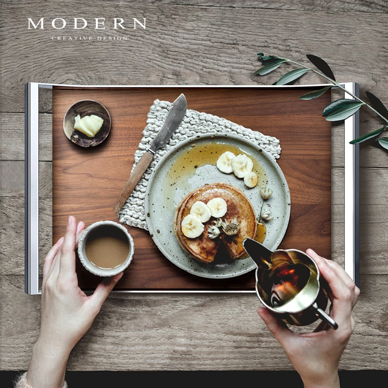 摩登MODERN轻奢胡桃木北欧简约家用托盘收纳盘乔迁礼品双耳