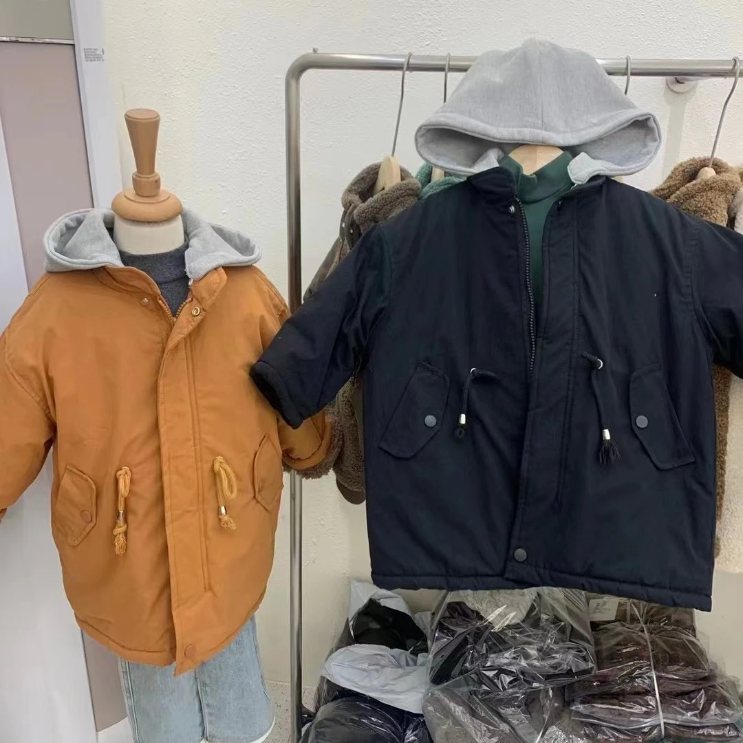 清仓 儿童加绒抽绳连帽派克服冬季外套86068