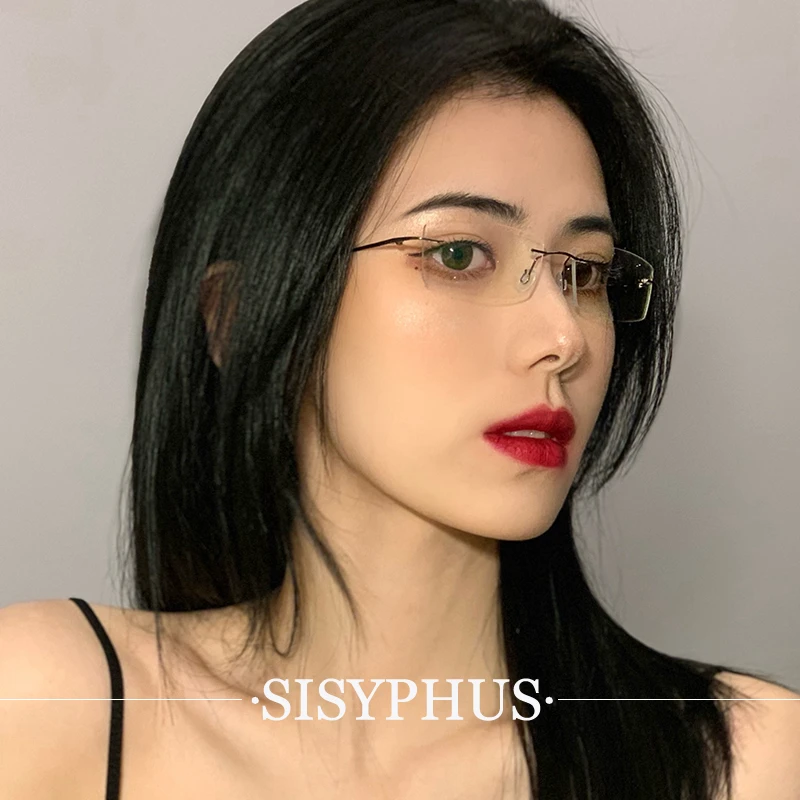 金丝边透明超轻窄框眼镜男款无框网红复古近视女方形商务老师痞帅