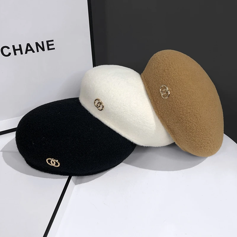 双圈羊毛秋冬时尚贝雷帽方圆脸大头显脸小时尚百搭经典毛绒帽子