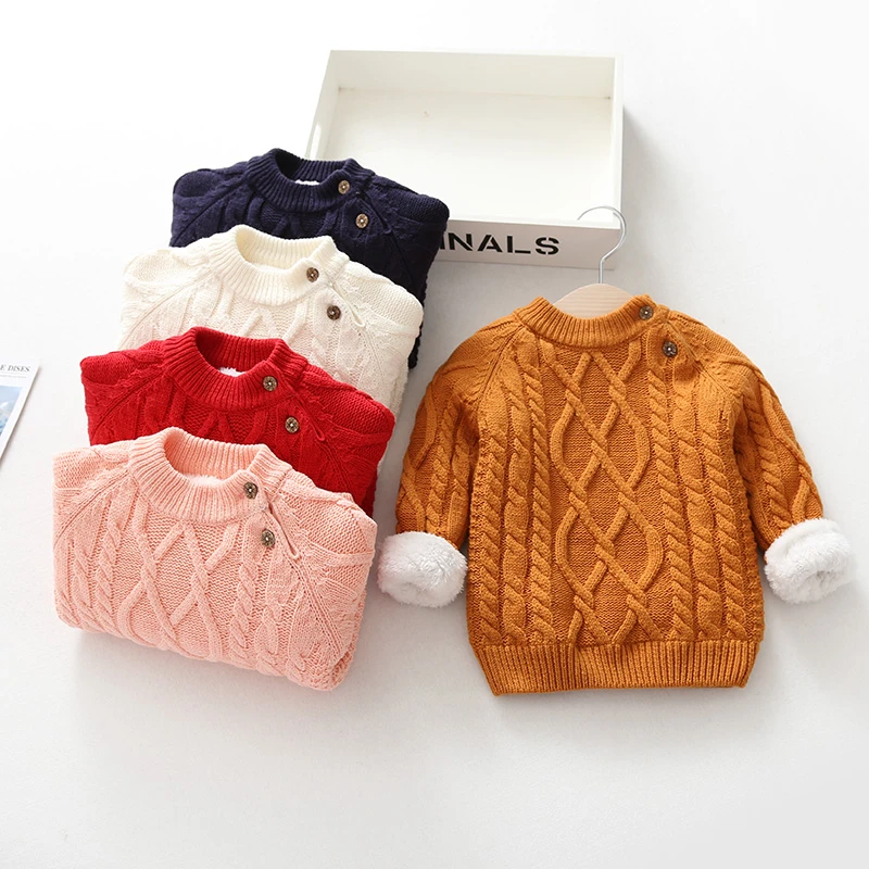 男童毛衣女童秋冬装加绒加厚小童宝宝儿童婴幼儿套头针织打底衫潮