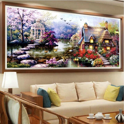 十字绣线绣2025新款客厅卧室花园小屋挂画满绣夫妻主卧室房床头画