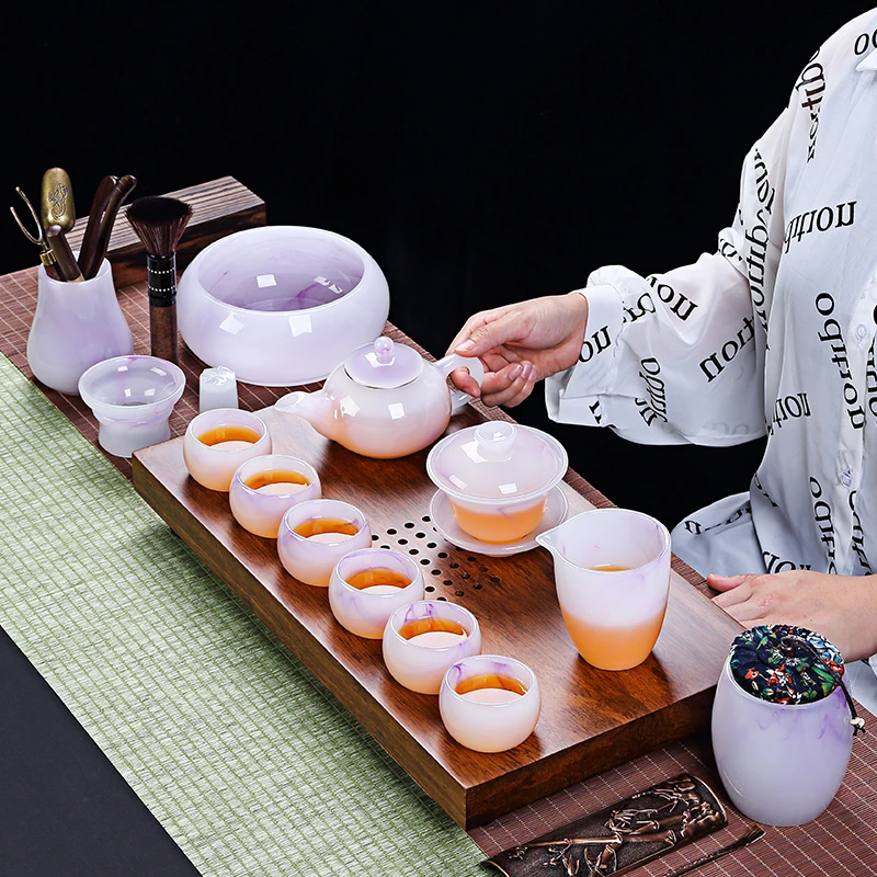 煌山玉瓷琉璃茶具套装家用客厅办公室功夫茶壶茶杯盖碗礼盒装送礼