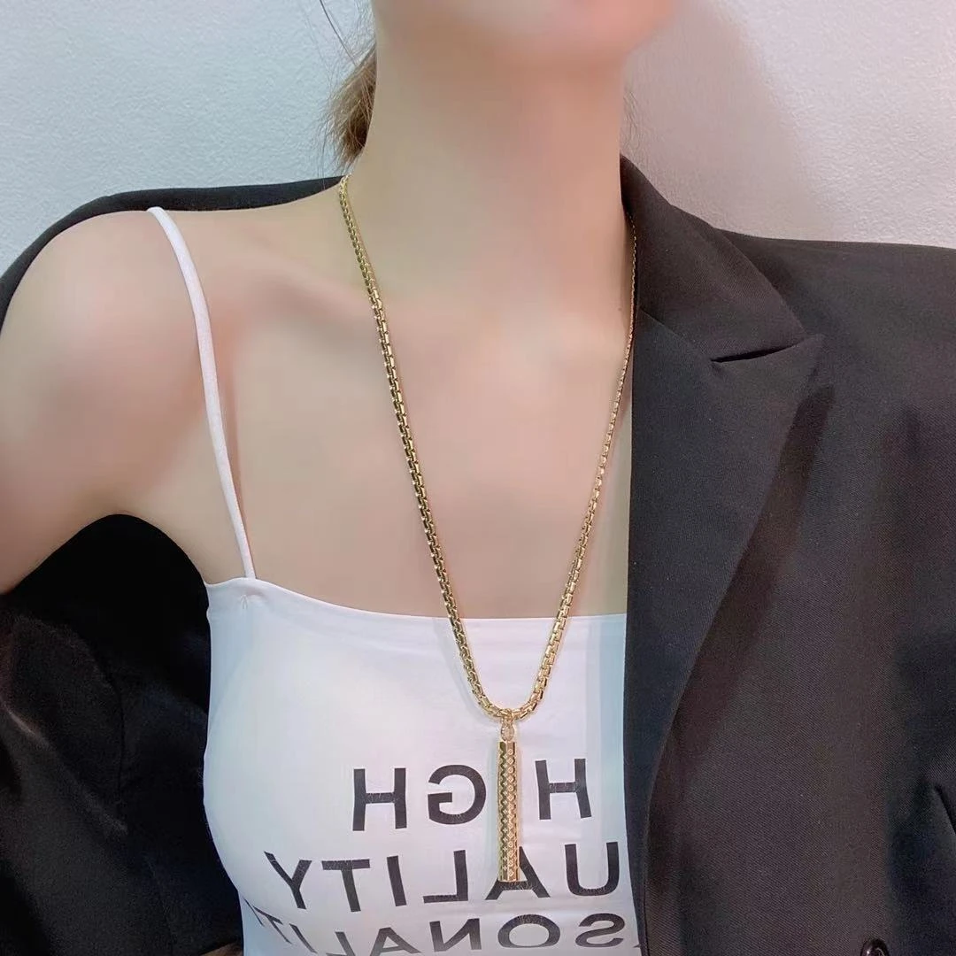 钛钢项链 欧美新款时尚饰品编织长筒圆柱项链B01