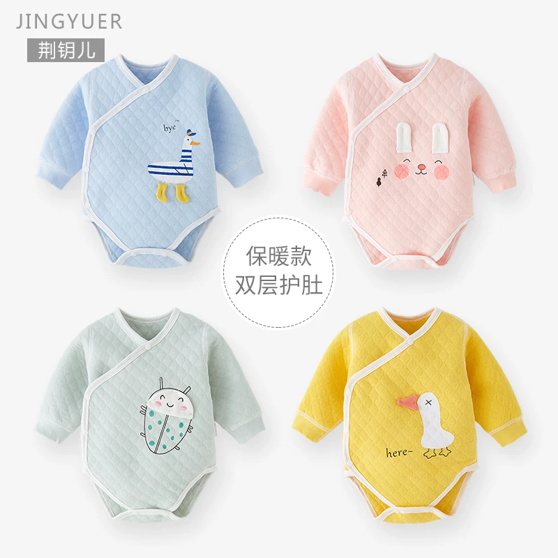 婴儿包屁衣秋冬新生儿纯棉三角哈衣爬服初生宝宝夹棉连体衣