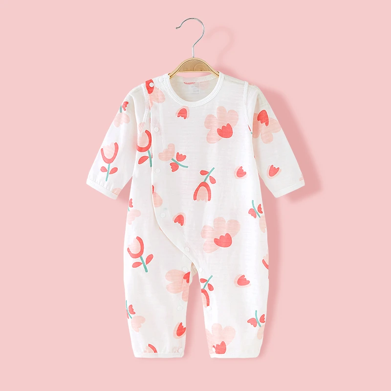 婴儿连体衣夏季纯棉薄款宝宝长袖空调服哈衣睡衣新生儿衣服夏装
