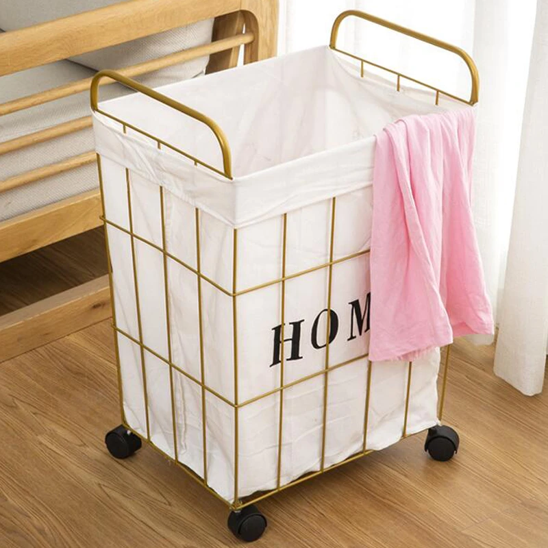 脏衣篓家用大号脏衣服收纳筐网红款家用洗衣篮桶铁艺脏衣篮筐带轮