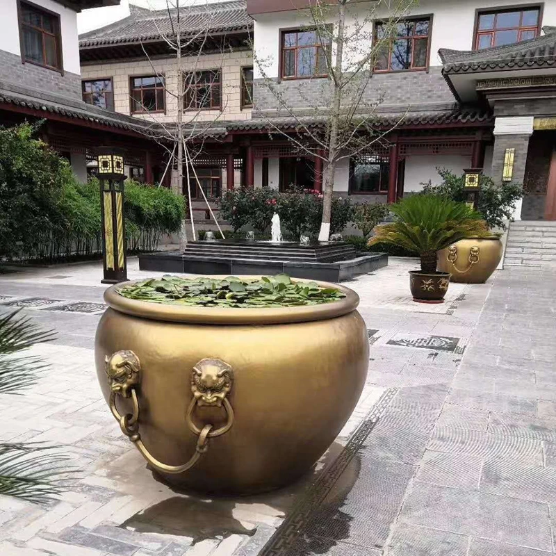大铜缸摆件纯铜大号故宫缸 招财水缸庭院大型狮头拉环荷花缸寺院