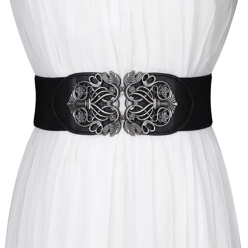 百搭女士搭配连裙子复古时尚黑色松紧汉服古装宽腰带束腰古风外穿