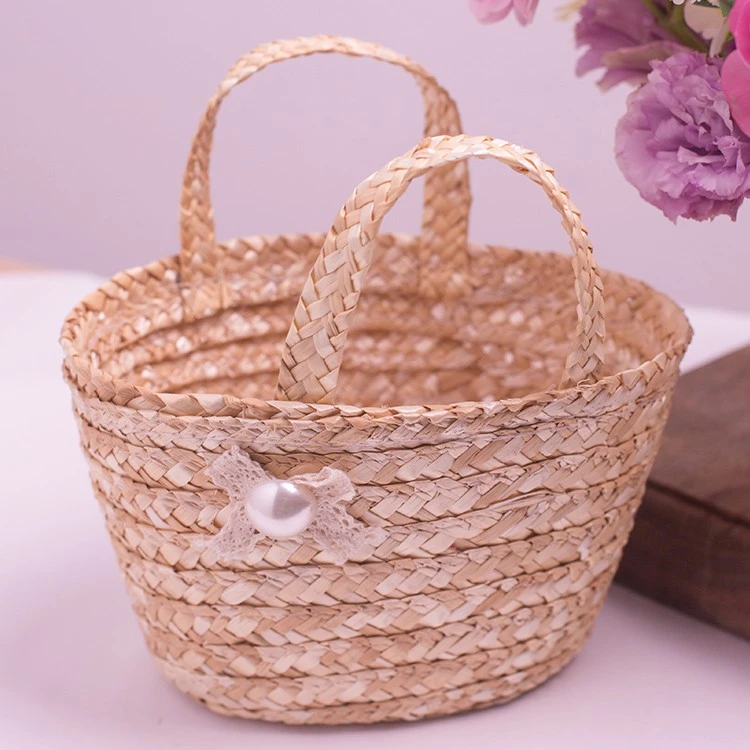 掌上明珠篮天然麦草编织迷你手提花篮花艺花店新品礼物插花篮diy