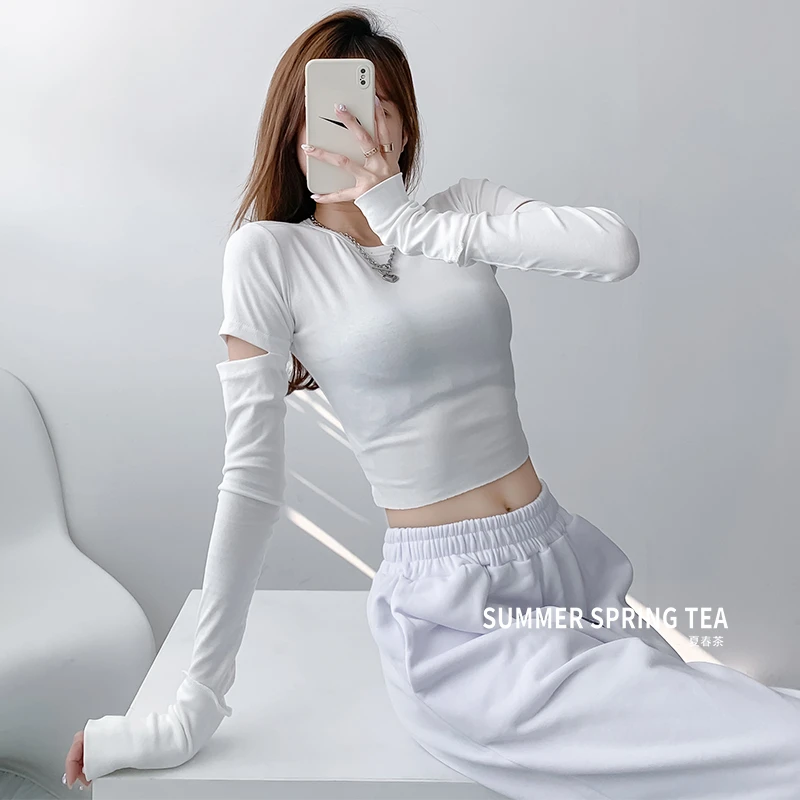 夏春茶2022春季新款白色修身洋气打底衫内搭性感紧身长袖T恤上衣