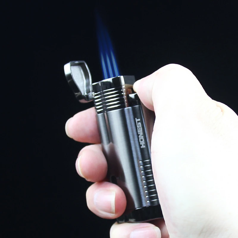 金属充气直冲打火机三火苗蓝焰创意防风男士雪茄点烟器个性送男友