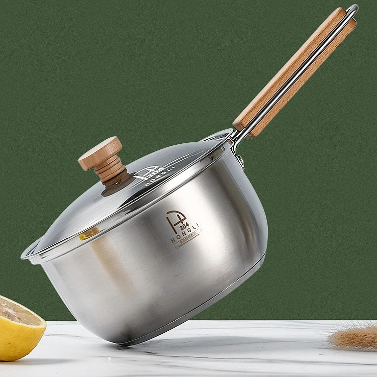 宏利304不锈钢奶锅加厚榉木小奶锅迷你复底泡面锅宝宝辅食锅通用